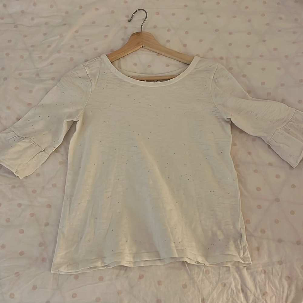 GAP Kids Girls White Sparkly Tee with Ruffle Sleeves size 12